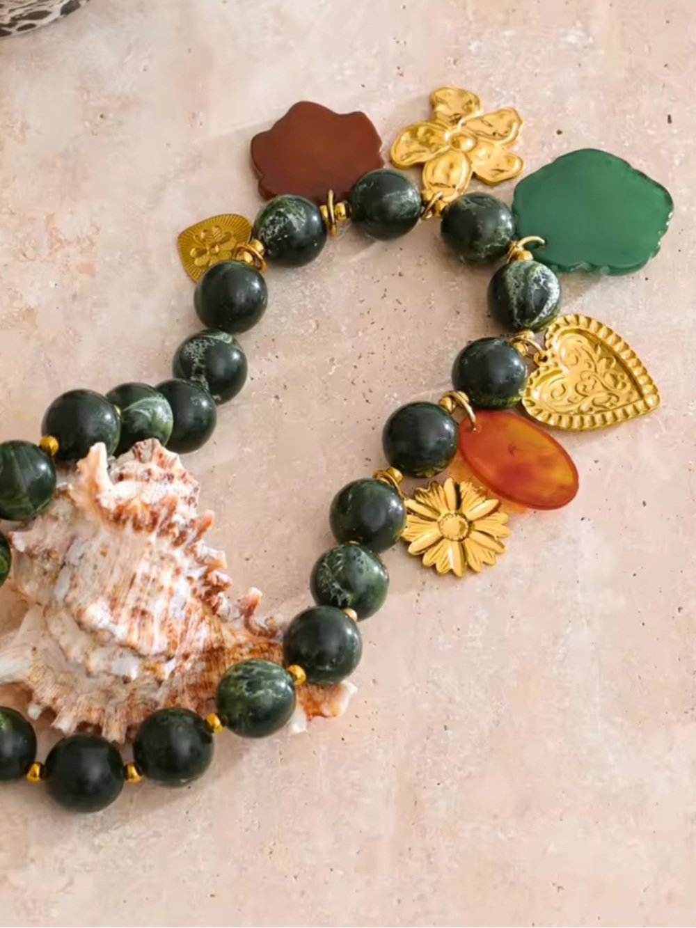 Italian Garden Hazel Green Beaded Gold Necklace - Picture 10 of 16